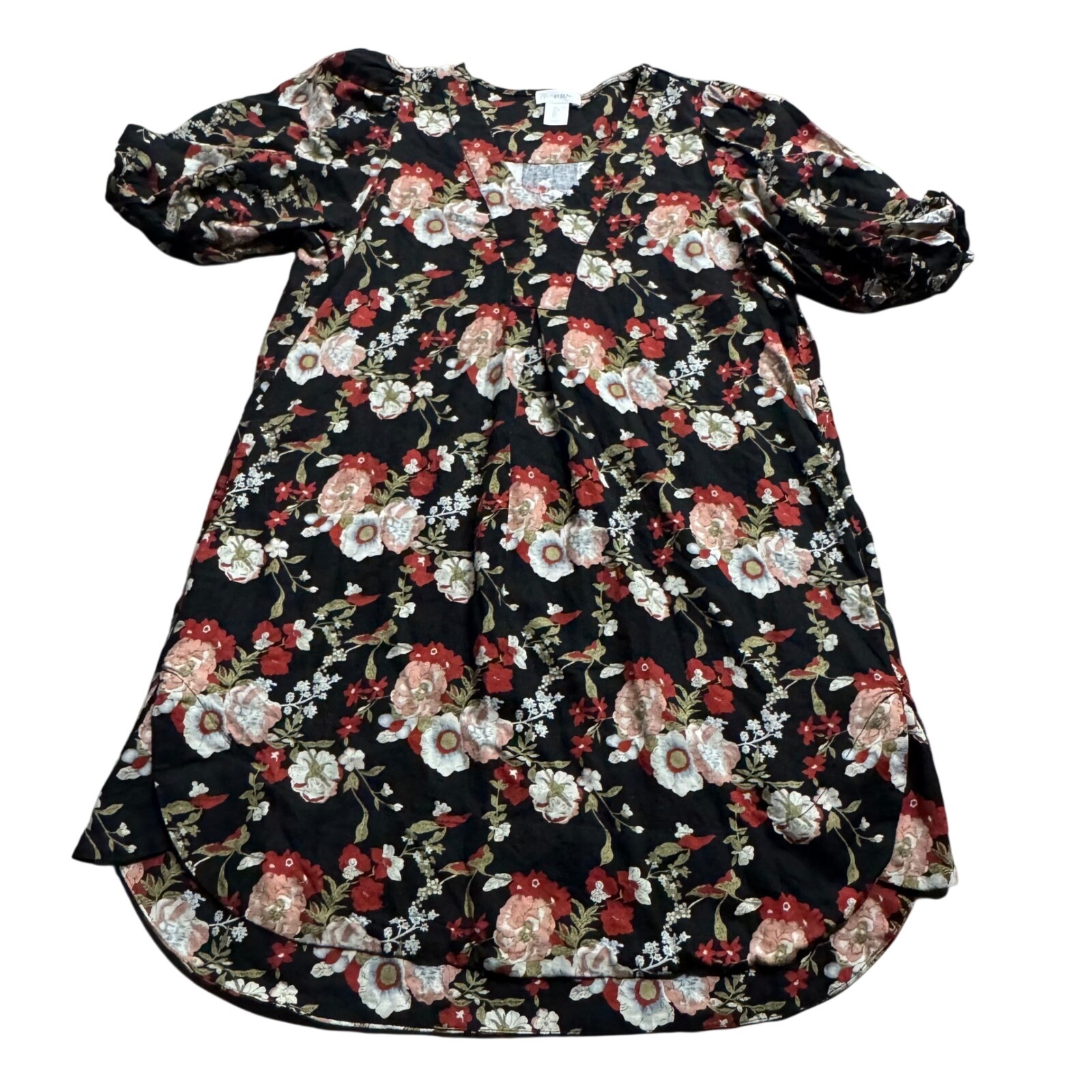 Cynthia Rowley Linen Floral Print Puff Sleeve Mini Dress S/L Boho Lagenlook